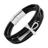 Bracelet Ancre Croix Argent sur Cuir Noir Trois Rangés Bracelets Homme Tendances