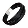 Bracelet en Cuir Noir Cinq Tours avec Fermoir en Acier brossé