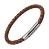 Bracelet Brun en Cuir Tressé pour Homme Fermoir Clips Bracelets tendances.fr