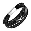 Bracelet Homme Infini Acier Argenté sur Cuir Noir 5 Rangs Bracelets tendances
