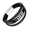 Bracelet en Cuir Triple Rang Noir Inserts Argenté Rectangulaire Fermoir Acier Argent - Bracelets tendances.fr