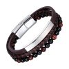 Bracelet Homme Cuir & Perles Noir et Marron & Acier Argent-Bracelets-tendances.fr
