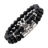 Bracelet Homme Perles Double Couronne Acier Argent Zircons Bracelets-tendances.fr