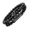 Bracelet Homme Perles Double Couronne Acier Noir Zircons Noir Bracelets-tendances.fr