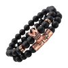 Bracelet Homme Perles Double Couronne Acier Or Rose Zircons Bracelets-tendances.fr