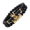 Bracelet Homme Perles Double Couronne Acier Or Zircons Bracelets-tendances.fr