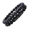 Bracelet Homme Pierre Volcanique Double Acier Noir Zircons Noir Bracelets-tendances.fr