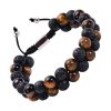 Bracelet Perles Homme Double Rang Pierres volcanique & Oeil de tigre Bracelets Tendances