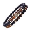 Bracelet en Pierres Naturelles Volcanique Noir & Perles Œil de Tigre sur Inserts dorés Bracelets tendances.fr