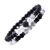 Bracelet en Pierres de Lave Noir & Perles Blanches Double Bracelets-tendances.fr