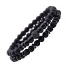Bracelet en Pierres de Lave Noir & Perles Noir Double Bracelets-tendances.fr