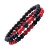 Bracelet en Pierres de Lave Noir & Perles Rouges Double Bracelets-tendances.fr
