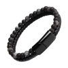Double Bracelet Homme Cuir Perles Volcaniques Bracelets tendances