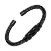 Jonc Homme Cuir et Acier Noir Bracelets-tendances.fr