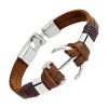 Bracelet Ancre Homme Cuir Marron Acier Argent Bracelets-tendances.fr