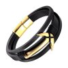 Bracelet Ancre Or sur Cuir Noir Triple Rang pour Homme Bracelets Tendances