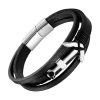 Bracelet Ancre Croix Argent Cuir Noir Triple Rang Bracelets Tendances