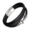 Bracelet Ancre sur Cuir Noir Tressé Triple Tours Bracelets tendances