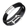 Bracelet homme ancre marine argent sur cuir triple cordon - Bracelets-tendances.fr