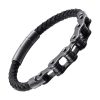 Bracelet Cuir Corde Tresse Noir Motif Chaine Moto Acier Gris Gun Métal - Bracelets tendances.fr