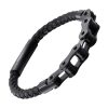 Bracelet Cuir Corde Tresse Noir Motif Chaine Moto Acier Noir - Bracelets tendances.fr