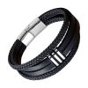 Bracelet Moderne en Cuir Noir Quatre Rangs