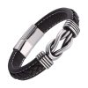 Bracelet Cuir Plat Gauffré Noir Motif Infinie en Acier - Bracelets tendances.fr