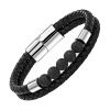 Bracelet Cuir Tresse Double Pierres Volcanique Noires sur Inserts Acier - Bracelets tendances.fr