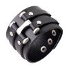 Bracelet de Force en Cuir Noir Double Lanières Clous Acier