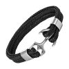 Bracelet Homme Ancre Argent Cuir Noir Double Tresse Bracelets-tendances.fr