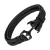 Bracelet Ancre Noir sur Tresse de Cuir Noir pour Homme - Bracelets-tendances.fr