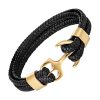 Bracelet Ancre Or sur Cuir Noir Tressé Bracelets Tendances