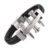 Bracelet Luxe 3 Clous Acier Argent sur Cuir Bracelets-tendances.fr