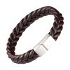 Bracelet natte en cuir marron premium sur un fermoir en acier argenté