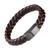 bracelet marron natte de cuir tressé sur un fermoir en acier inoxydable noir