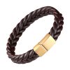 Bracelet Natte de Cuir Marron & Fermoir Acier Or
