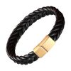 bracelet nette de cuir noir tressé sur fermoir en acier couleur or