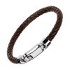 bracelet rond en cuir tressé marron avec fermoir poussoir en acier argenté