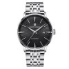 Montre automatique homme grand cadran noir sur bracelet acier