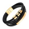 Bracelet Homme Cuir Quatre Rangs Insert Acier Or Bracelets-tendances.fr
