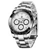 montre acier chrono sport lunette noire cadran blanc homme