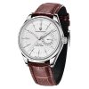 montre luxe acier cadran blanc bracelet cuir brun quartz