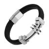 Bracelet Homme Luxe Cuir Tresse Plat & Croix en titane Argenté Bracelets tendances.fr