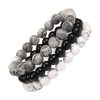 bracelets triple perles naturelles en jaspe map onyx noir & howlite blanche