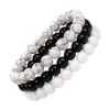bracelet perle triples en pierres naturelles onyx noir, porcelaine et turquoise blanche