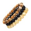 bracelets perles triple rang onyx noir, topaze et pierre picturale