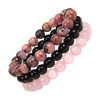 bracelet en perles quartz rose rhodonite & onyx triple rang