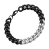 Bracelet gourmette cubaine homme en titane noir et argent avec maillons larges contrastés