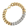 Bracelet cubain homme en titane bicolore or et argent, maillons plats et brillants