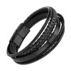 Bracelet Homme en Cuir Noir Cinq Rangés & Fermoir Acier Noir Bracelets tendances